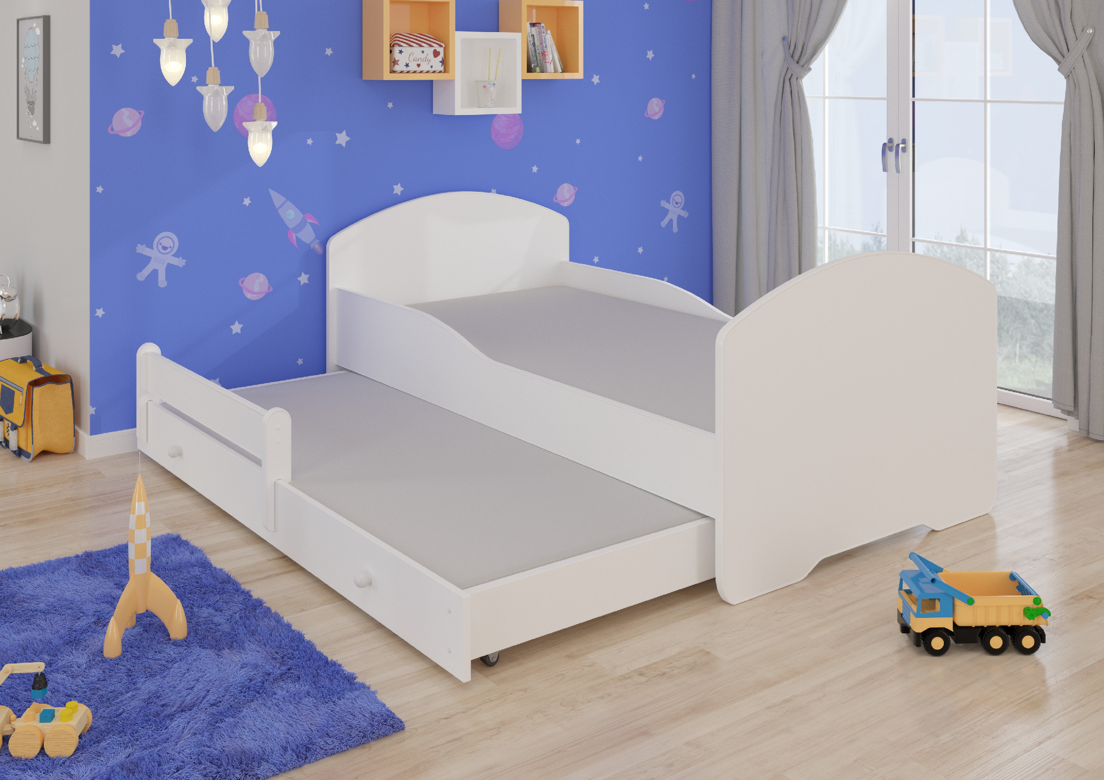 Dětská postel s obrázky - čelo Pepe II Rozměr: 160 x 80 cm, Obrázek: Bílá
