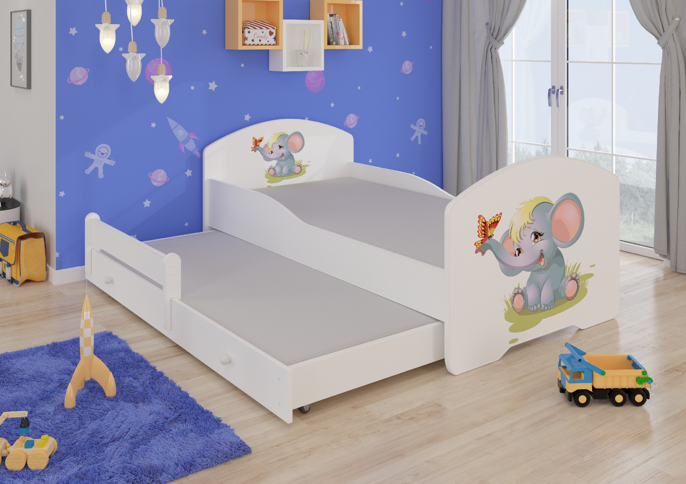 Dětská postel s obrázky - čelo Pepe II Rozměr: 160 x 80 cm, Obrázek: Slůně