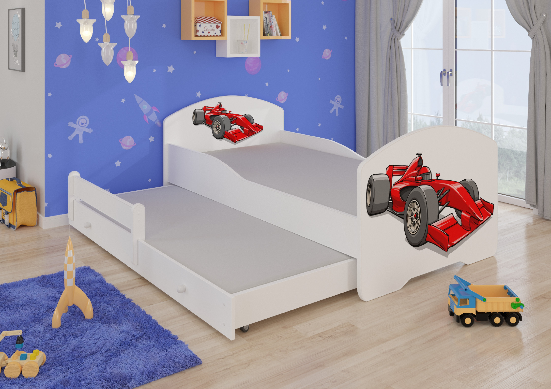 Dětská postel s obrázky - čelo Pepe II Rozměr: 160 x 80 cm, Obrázek: Formule