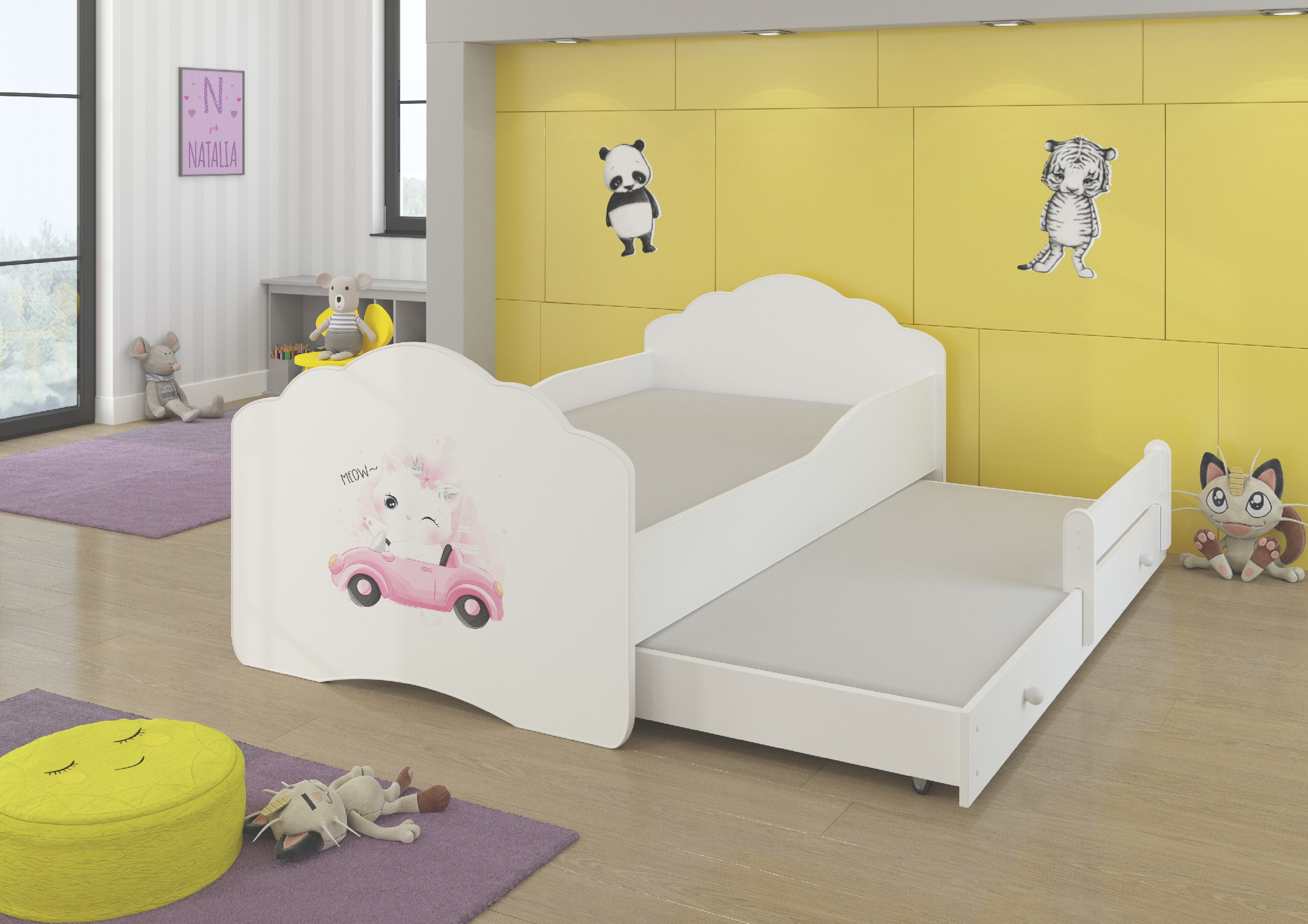 Dětská postel s obrázky - čelo Casimo II Rozměr: 160 x 80 cm, Obrázek: Kočka v Autě