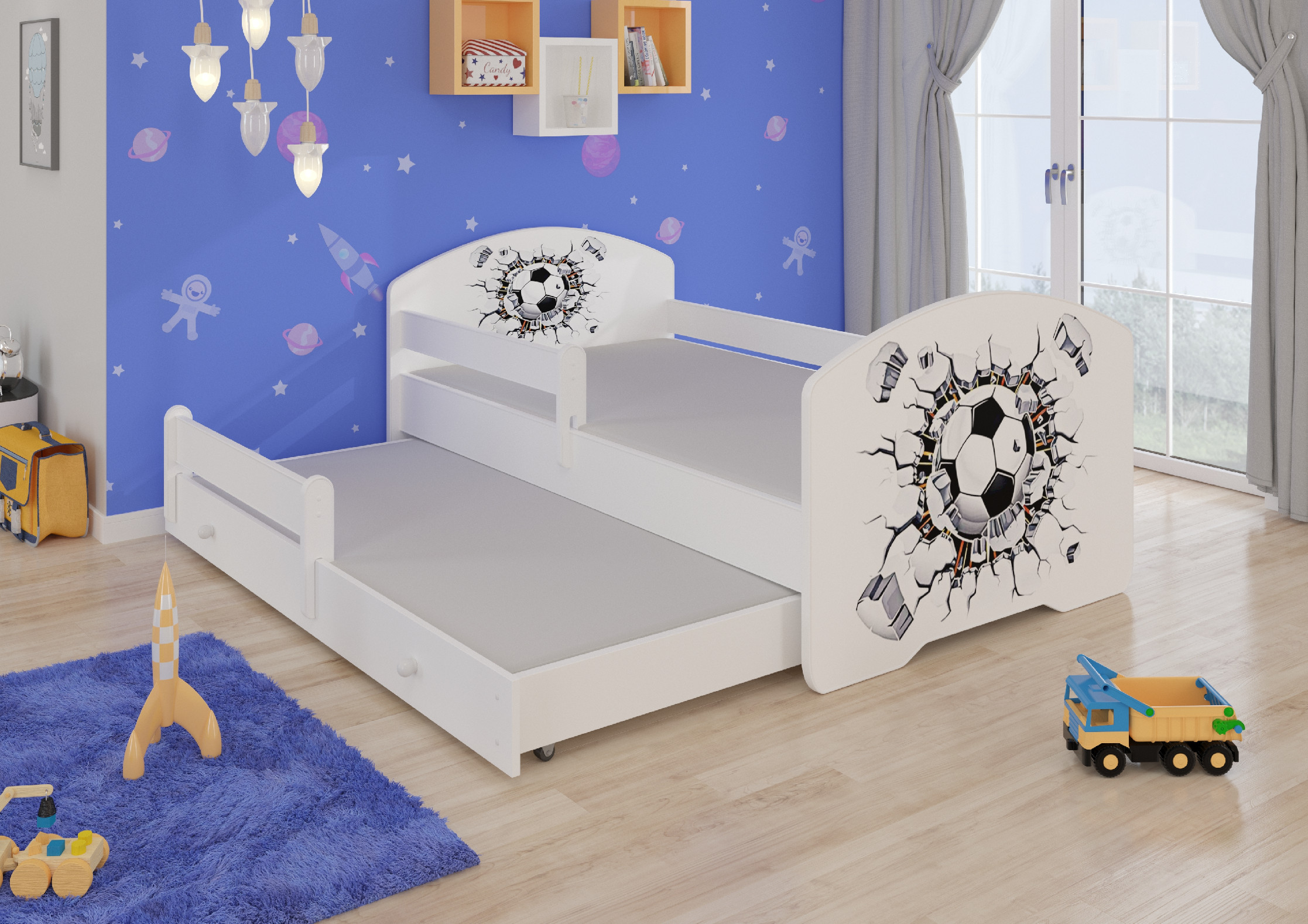 Dětská postel s obrázky - čelo Pepe II bar Rozměr: 160 x 80 cm, Obrázek: Fotbalový míč