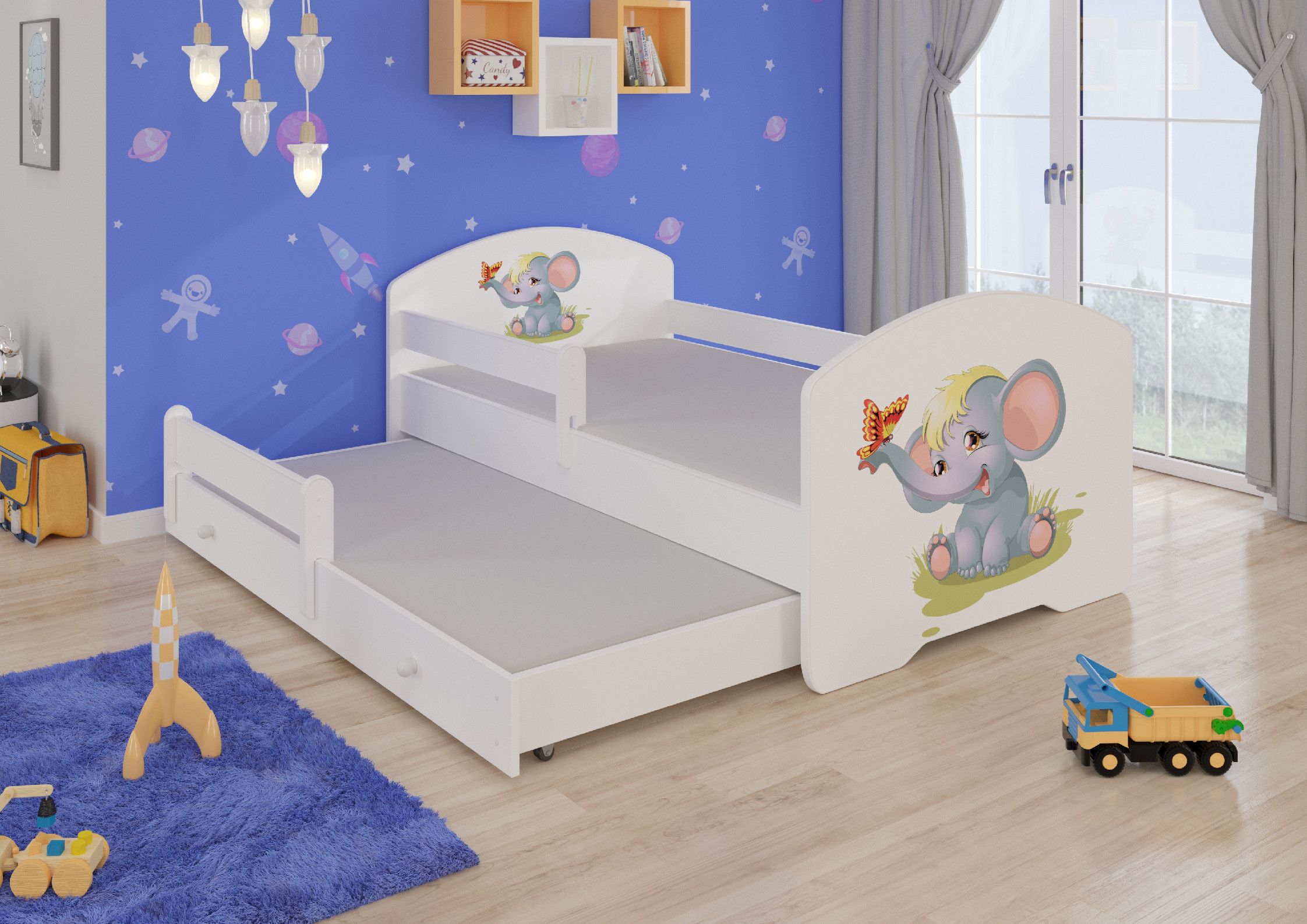 Dětská postel s obrázky - čelo Pepe II bar Rozměr: 160 x 80 cm, Obrázek: Slůně