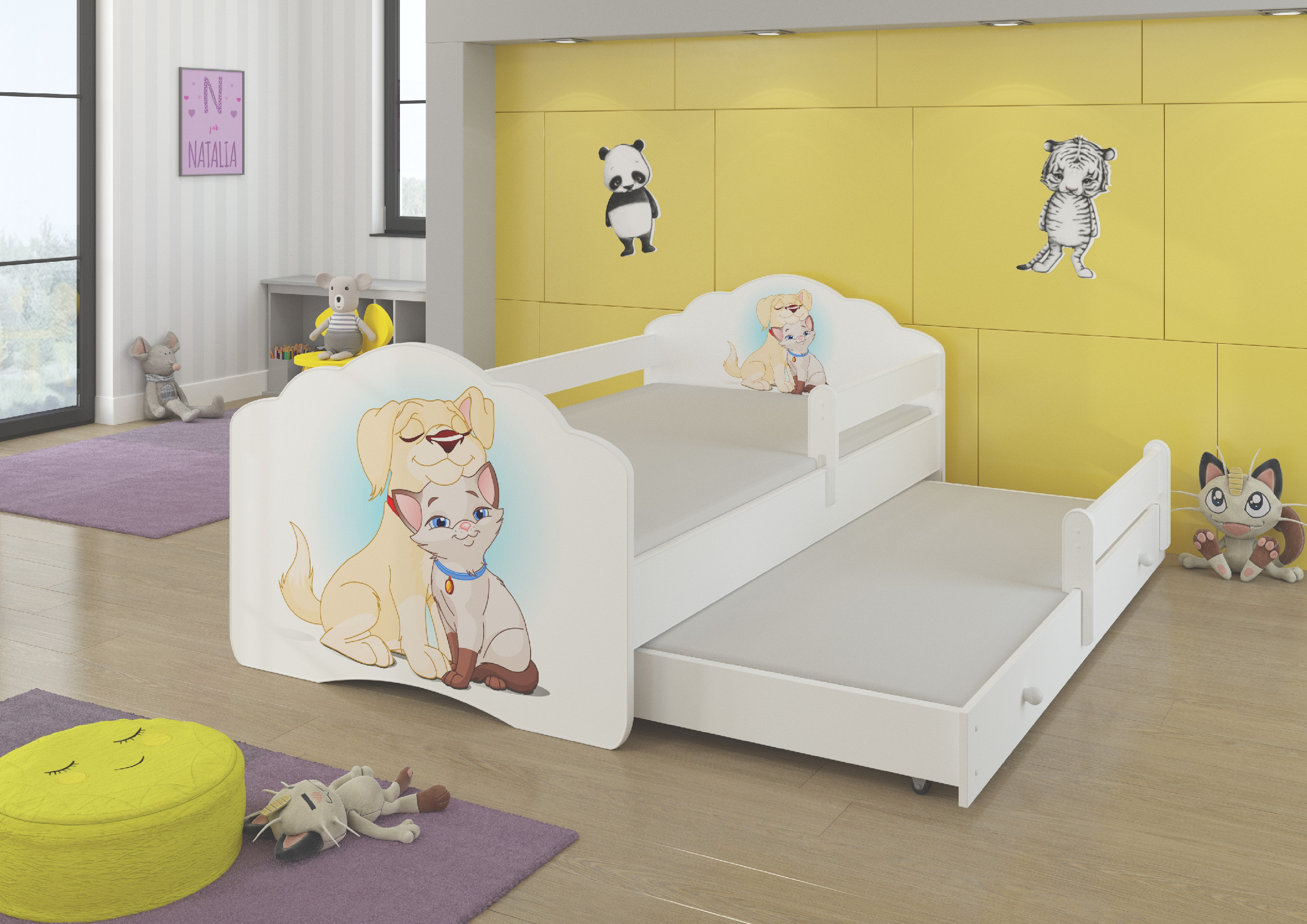 Dětská postel s obrázky - čelo Casimo II bar Rozměr: 160 x 80 cm, Obrázek: Pejsek a Kočička