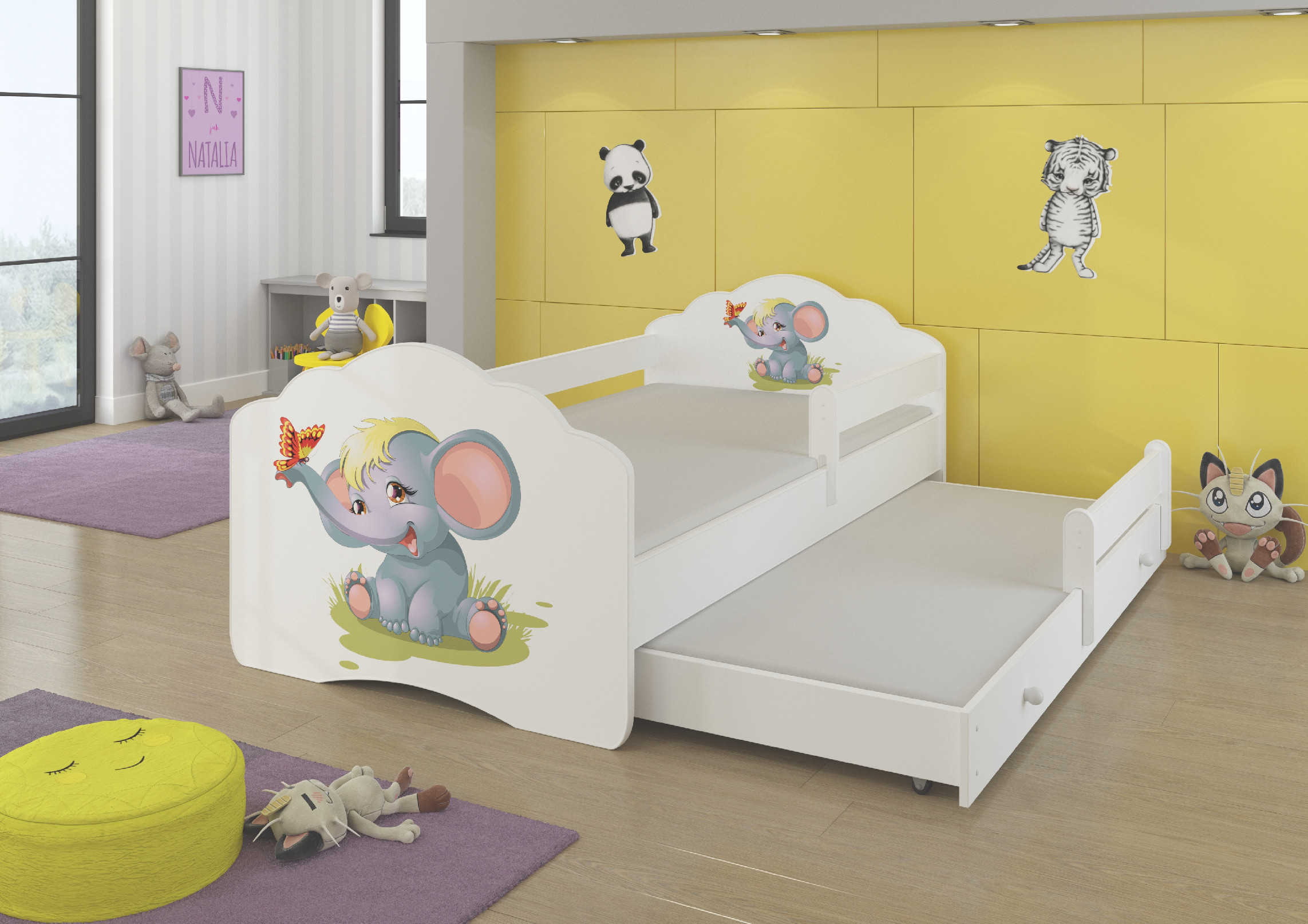 Dětská postel s obrázky - čelo Casimo II bar Rozměr: 160 x 80 cm, Obrázek: Slůně