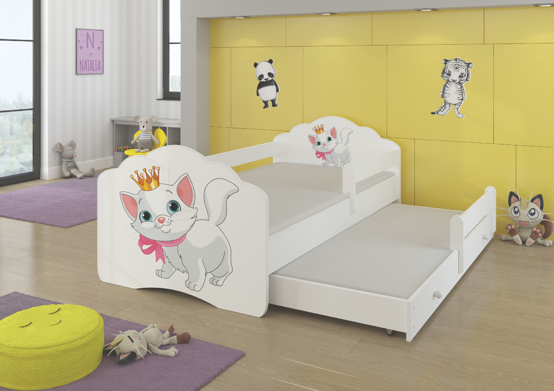 Dětská postel s obrázky - čelo Casimo II bar Rozměr: 160 x 80 cm, Obrázek: Kočička Marie
