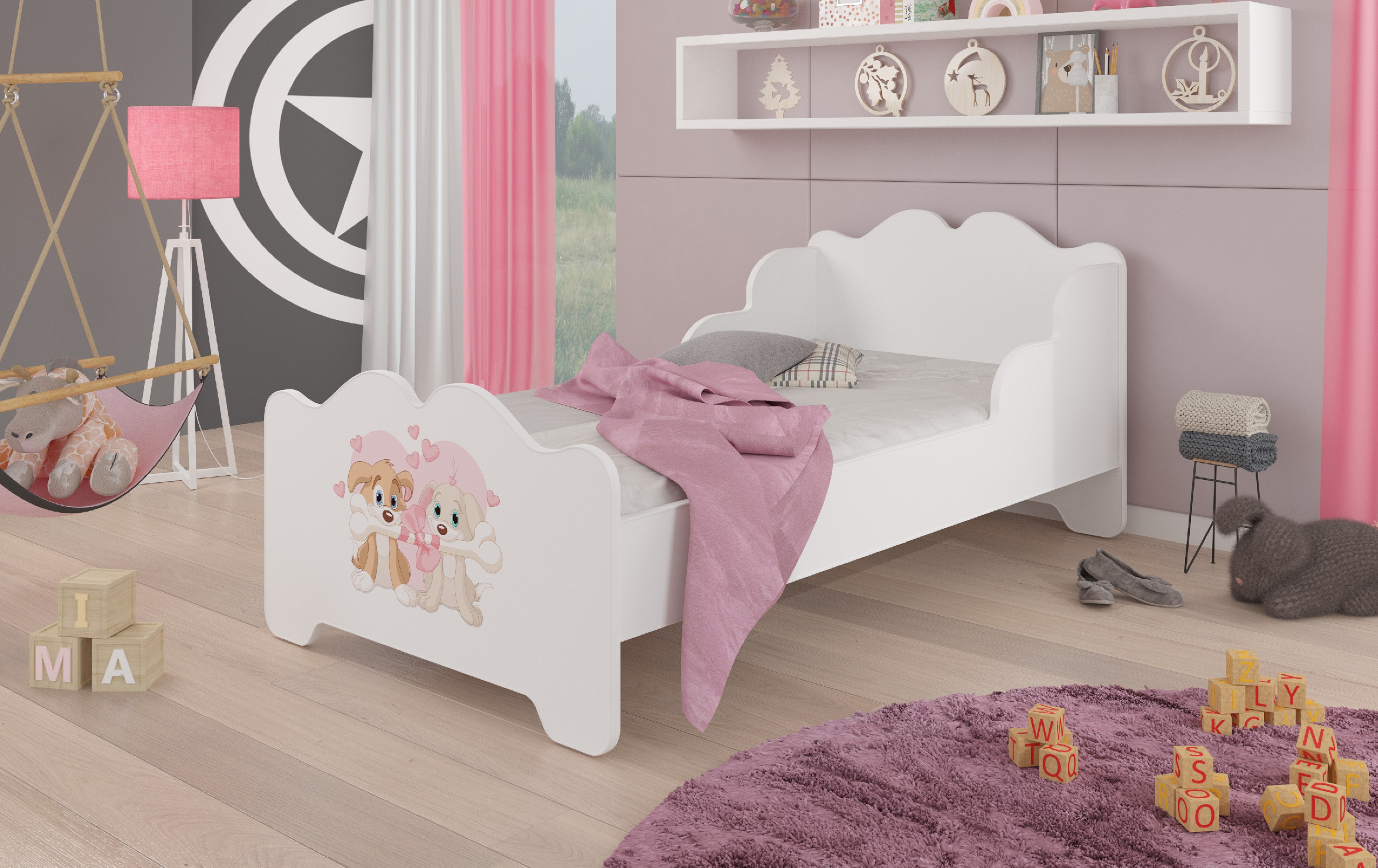 Dětská postel s obrázky - čelo Ximena Rozměr: 160 x 80 cm, Obrázek: Pejsci