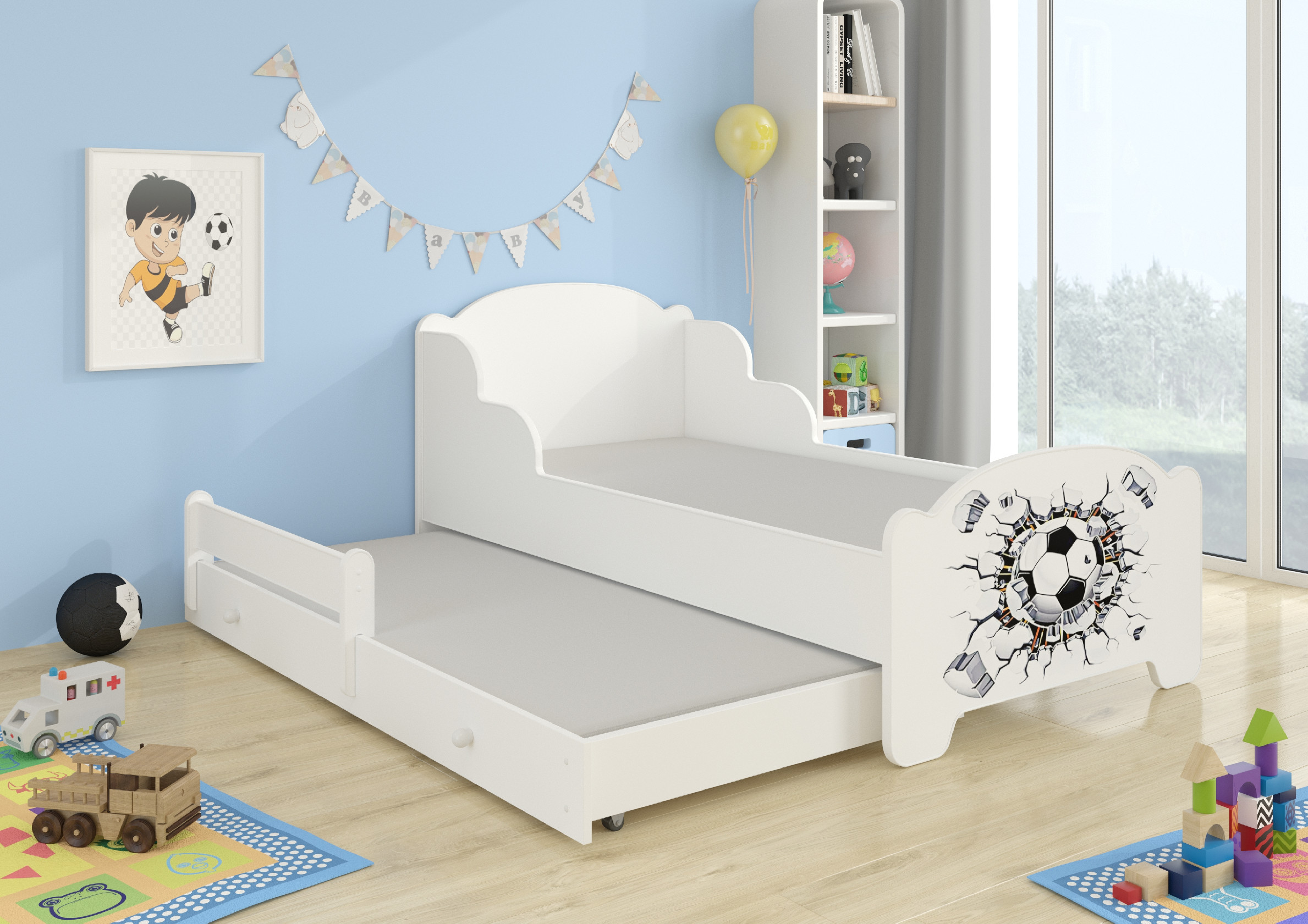 Dětská postel s obrázky - čelo Amadis II Rozměr: 160 x 80 cm, Obrázek: Fotbalový míč