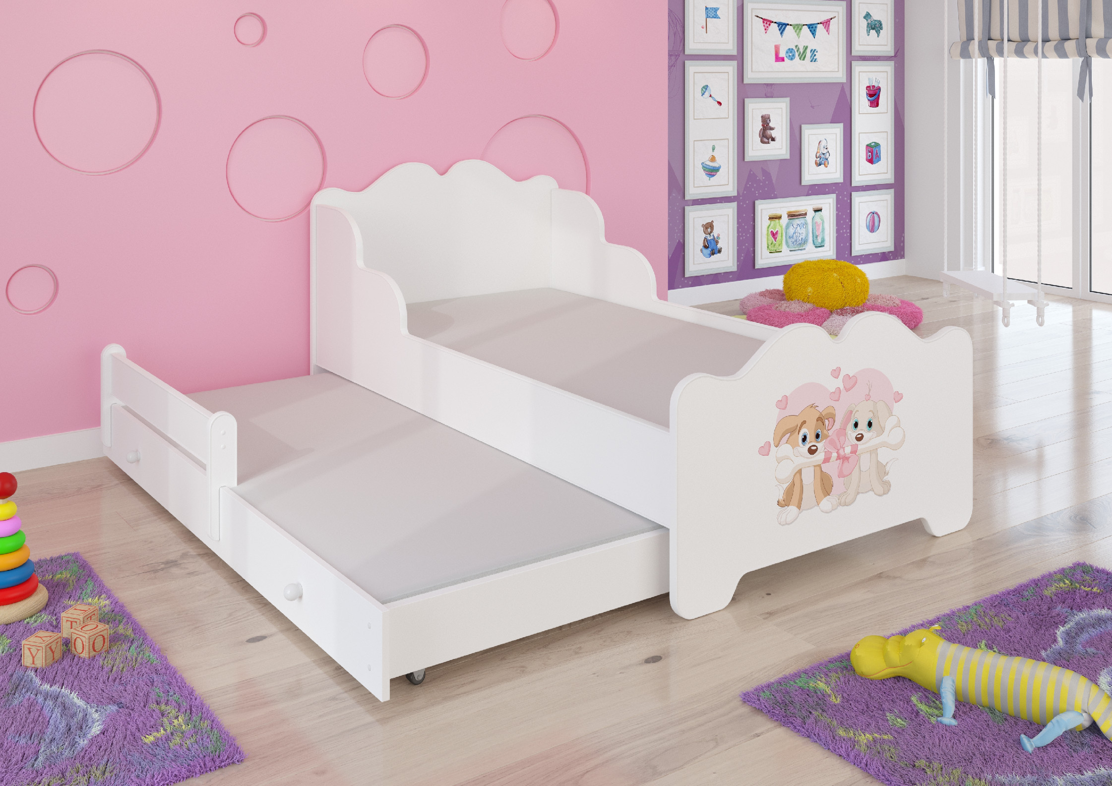 Dětská postel s obrázky - čelo Ximena II Rozměr: 160 x 80 cm, Obrázek: Pejsci