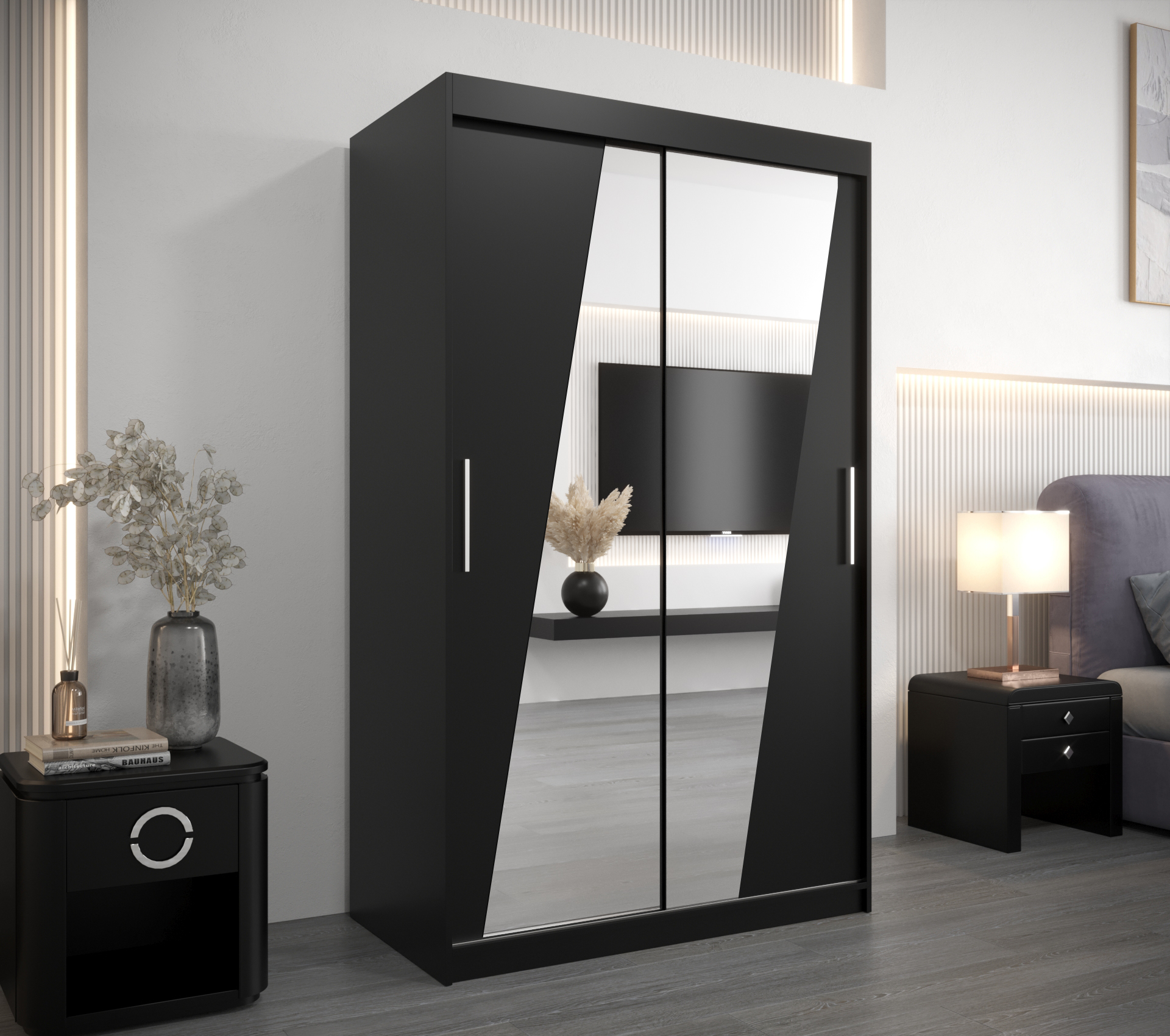 Šatní skříň Abi R0 Barva korpusu: Černá, Rozměry: 100 cm, Dveře: Černá - Černá,Černá