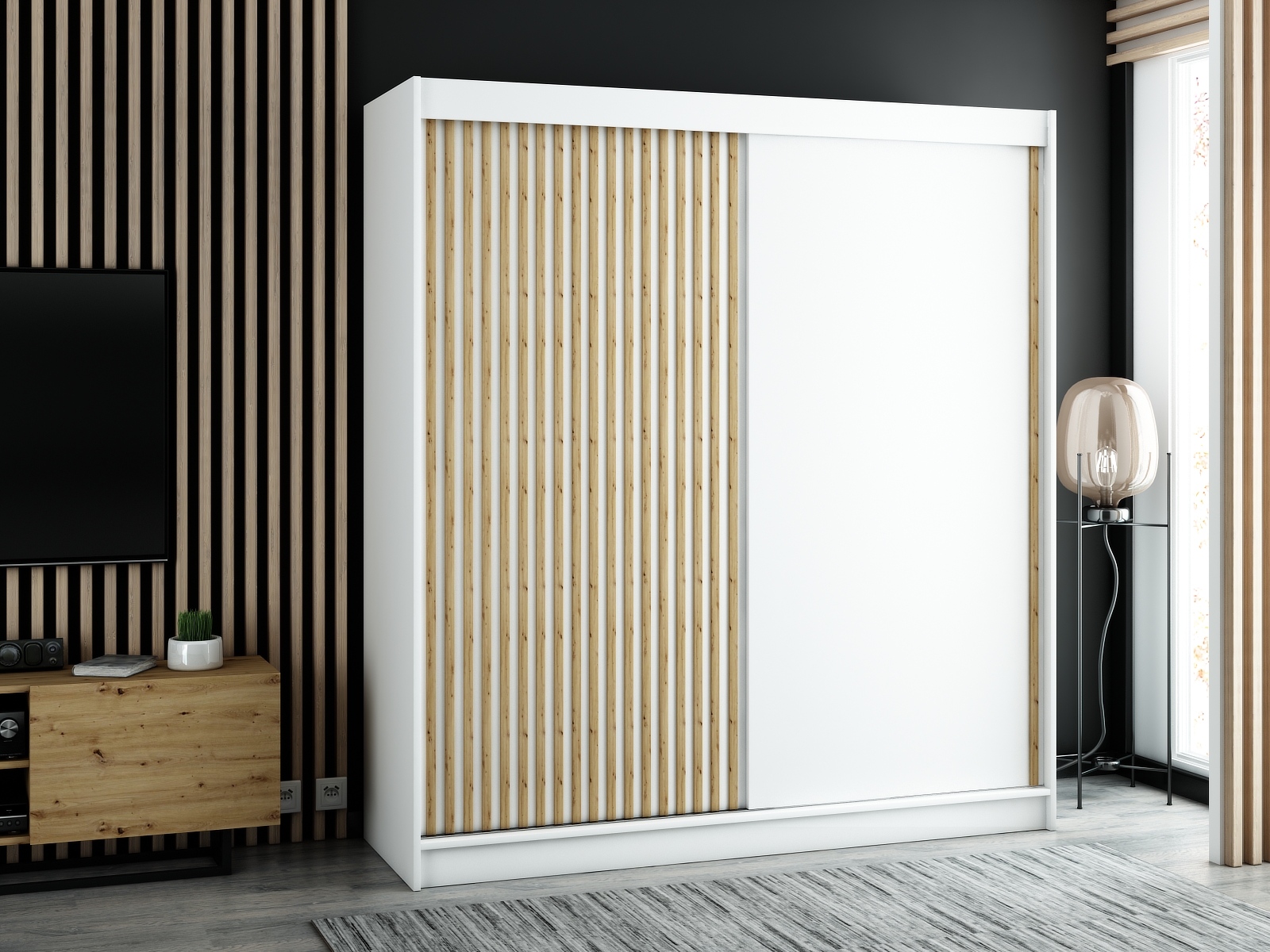 Šatní skříň Abi Lamelo Barva korpusu: Bílá, Rozměry: 200 cm
