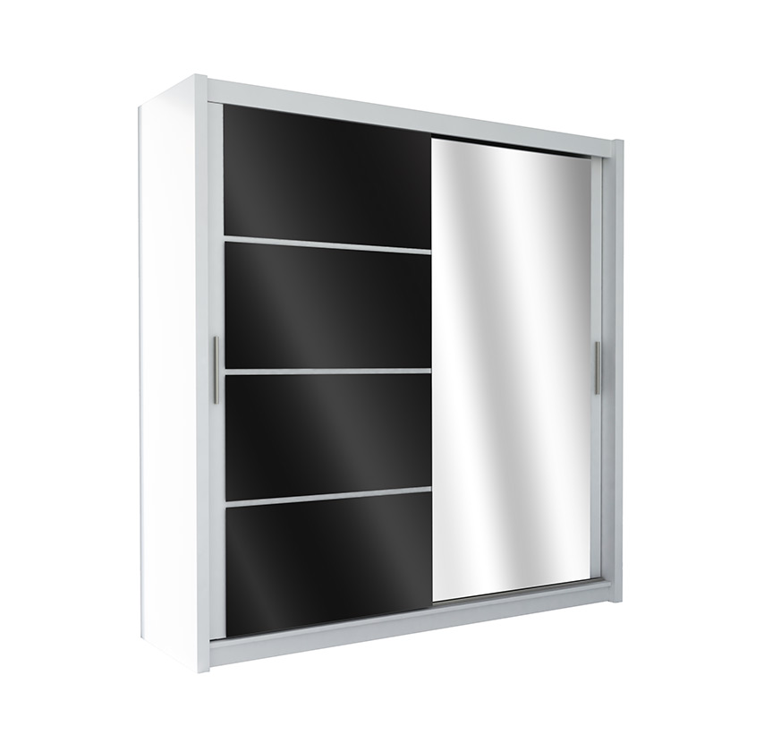 Šatní skříň Brandon Barva korpusu: Bílá, Rozměry: 150 cm, Dveře: Černé sklo - Bílá,Černé sklo