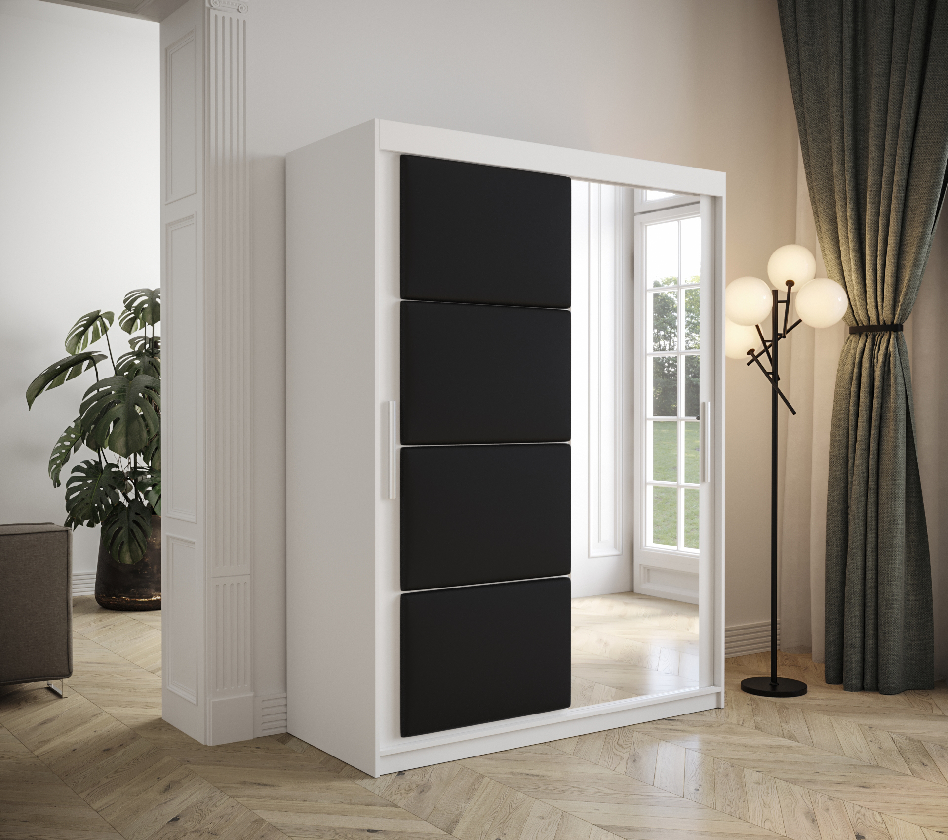 Šatní skříň Abi Tapi 2 Barva korpusu: Bílá, Rozměry: 150 cm, Dveře: Černá koženka - Bílá,Černá kožen