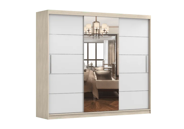 Šatní skříň Alba I - zrcadlo Barva korpusu: Dub - sonoma, Dveře: Bílé