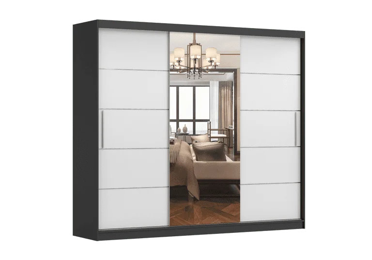 Šatní skříň Alba I - zrcadlo Barva korpusu: Černá, Dveře: Bílé