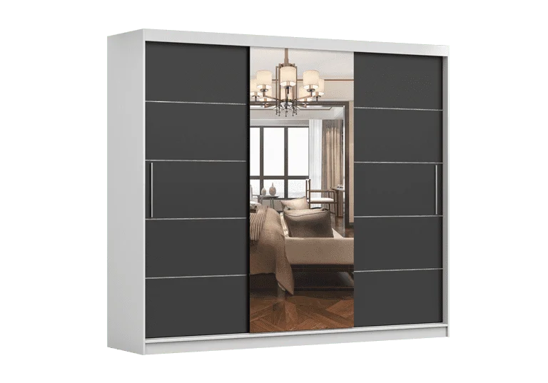 Šatní skříň Alba I - zrcadlo Barva korpusu: Bílá, Dveře: Černé