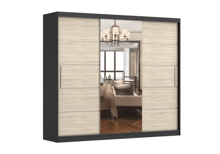 Šatní skříň Alba I - zrcadlo Barva korpusu: Černá, Dveře: Dub sonoma