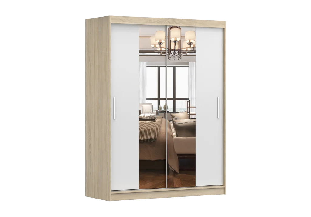 Šatní skříň Vista 01 Barva korpusu: Dub - sonoma, Dveře: Bílá mat / zrcadlo