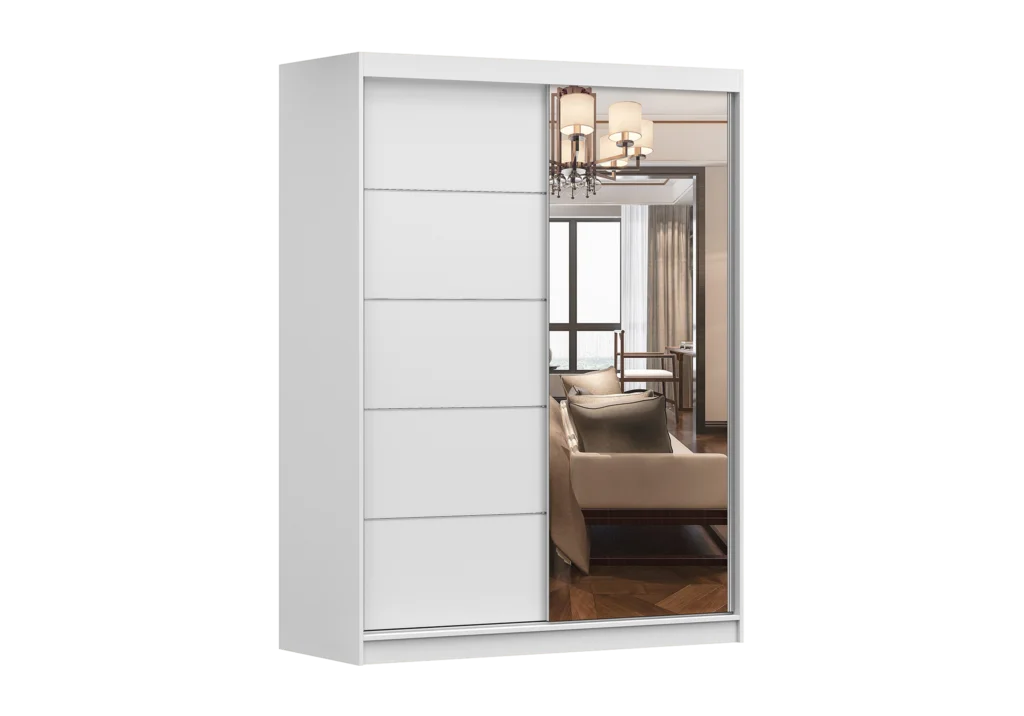 Šatní skříň Vista 05 Barva korpusu: Bílá, Dveře: Bílá mat / zrcadlo