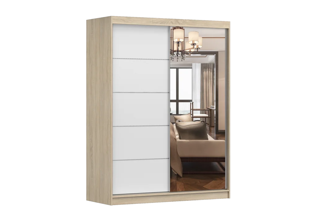 Šatní skříň Vista 05 Barva korpusu: Dub - sonoma, Dveře: Bílá mat / zrcadlo