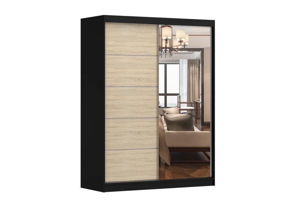 Šatní skříň Vista 05 Barva korpusu: Černá, Dveře: Dub sonoma / zrcadlo
