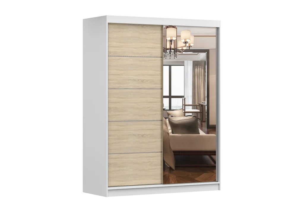 Šatní skříň Vista 05 Barva korpusu: Bílá, Dveře: Dub sonoma / zrcadlo