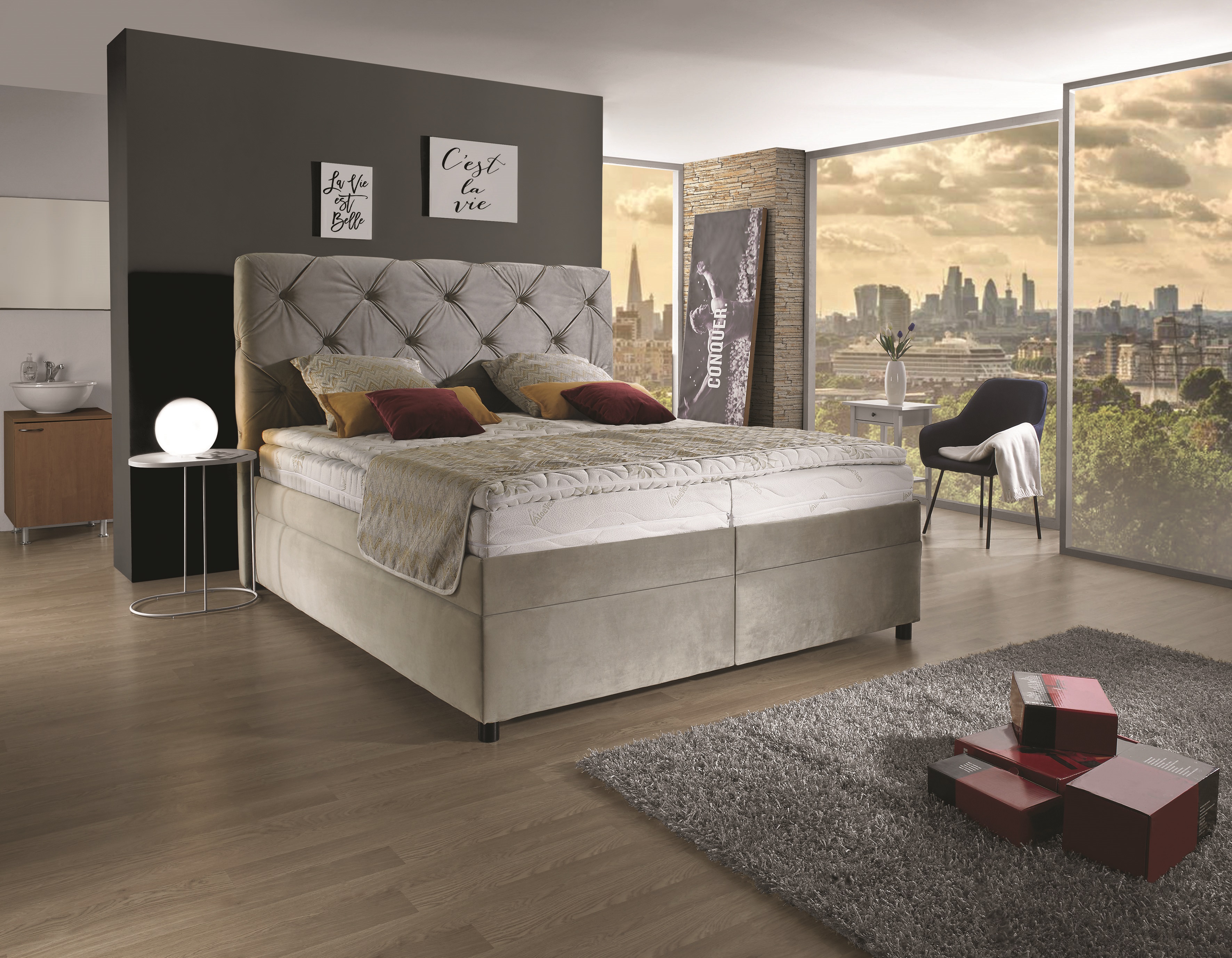 Boxspring Palladio Rozměr: 160x200 cm, Matrace: Inflex - tvrdost 3, Rošt: Rošt lamelový boční výklop