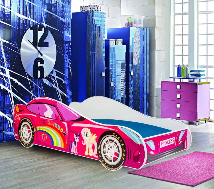 Dětská postel - Růžové auto s osvětlením