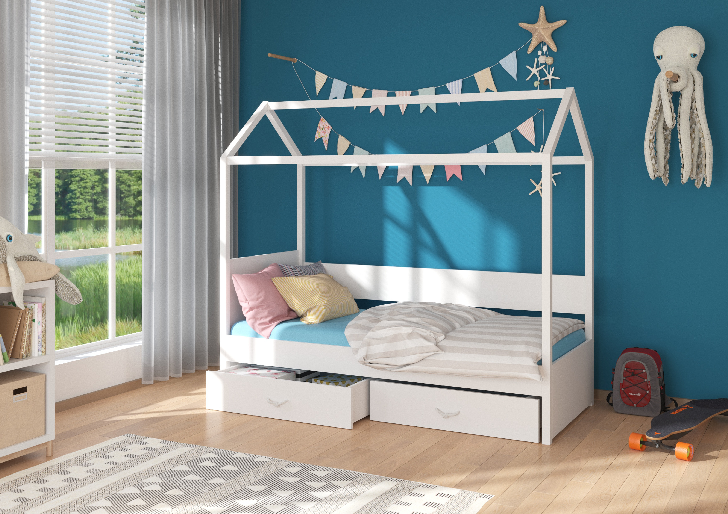 Dětská postel Otello Barva korpusu: Bílá, Rozměr: 208 x 97 cm, Rám: Bílá - Bílá,Bílá