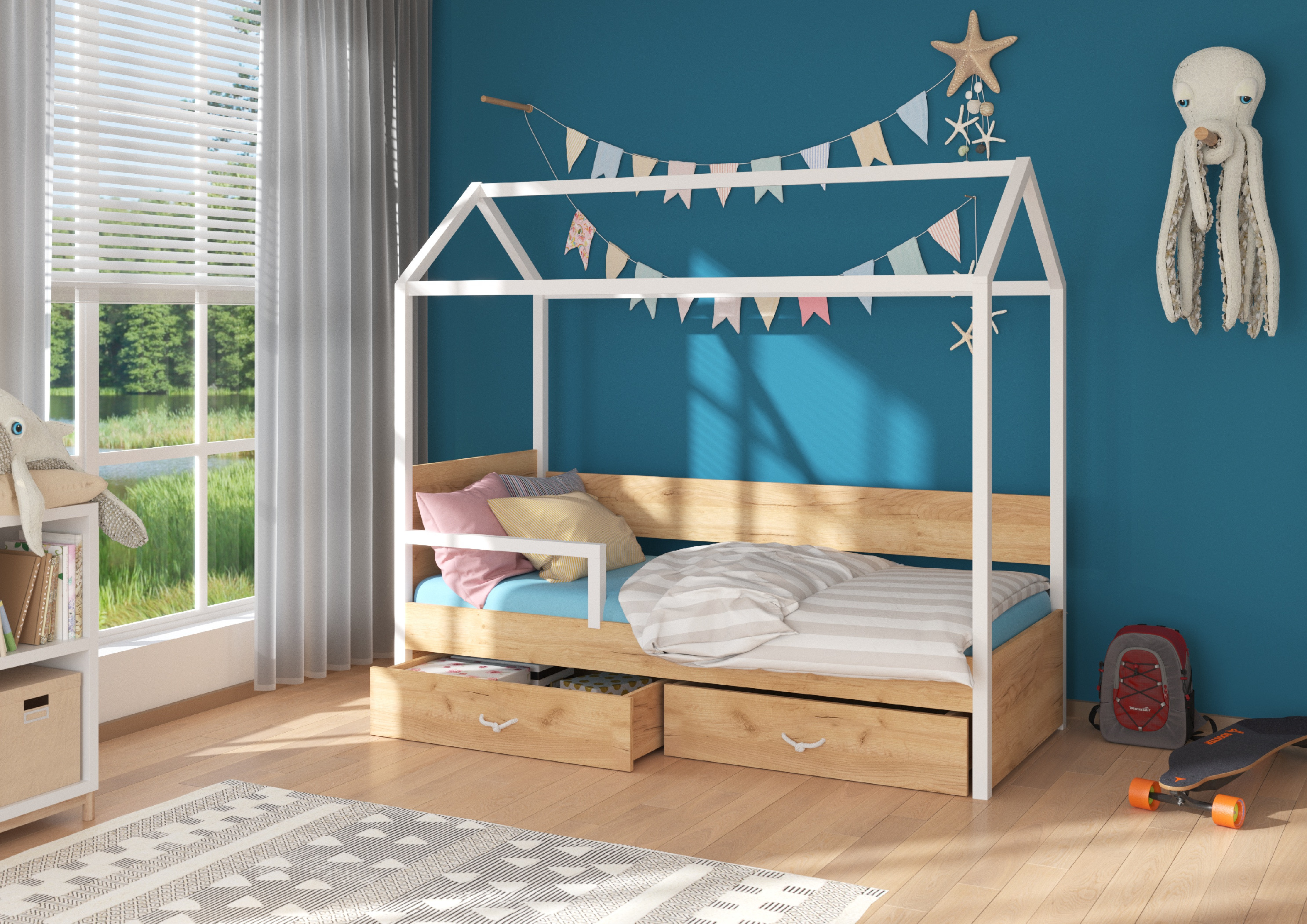 Dětská postel Otello se zábranou Barva korpusu: Bílá, Rozměr: 190 x 87 cm, Rám: Růžová - Bílá,Růžová