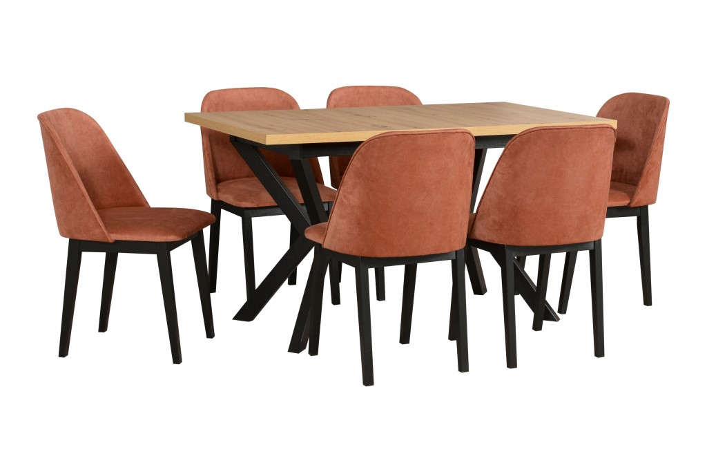 Jídelní set - stůl Ikon 4 + 6x židle Monti 1 Potahová látka - židle: Tkanina 19B, Barva desky: Dub A