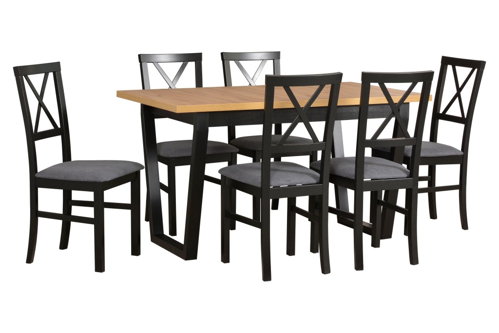 Jídelní set - stůl Ikon 2 + 6x židle Milano 4 Potahová látka - židle: Tkanina 2B, Barva desky: Dub A
