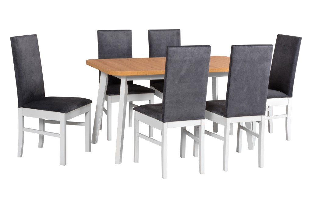 Jídelní set - stůl Oslo 6 + 6x židle Roma 1 Potahová látka - židle: Tkanina 18B, Barva desky: Dub Ar