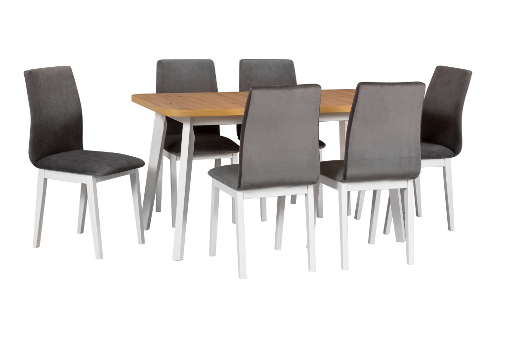 Jídelní set - stůl Oslo 6 + 6x židle Luna 1 Potahová látka - židle: Tkanina 18B, Barva desky: Dub Ar