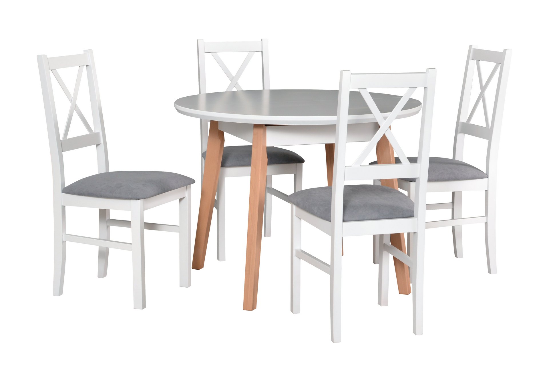 Jídelní set - stůl Oslo 4 + 4x židle Nilo 10 Potahová látka - židle: Tkanina 1B, Barva desky: Bílá, 