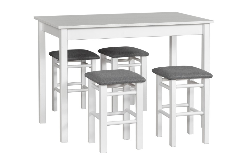 Jídelní set - stůl Max 2 + 4x stolička T1 Potahová látka - židle: Tkanina 9B, Barva desky: Bílá, Bar