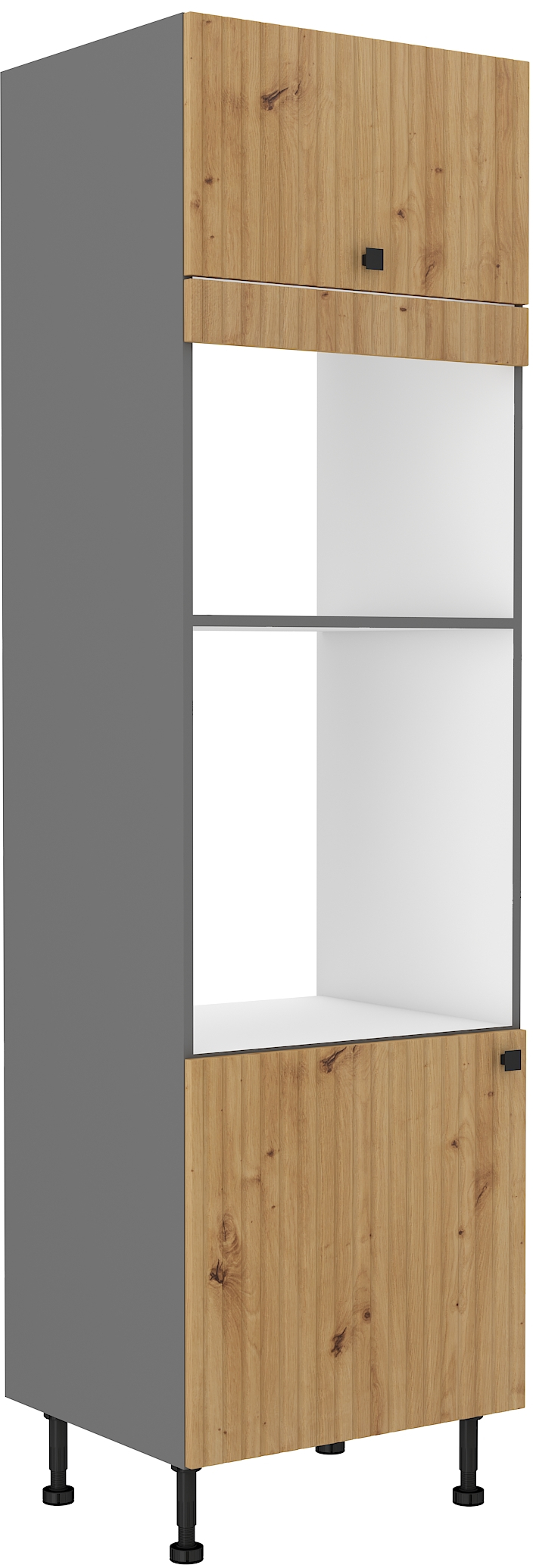 Vysoká skříňka na vestavnou a mikrovlnou troubu Ava 60 DPM-215 2F - bílá,dub artisan,antracit