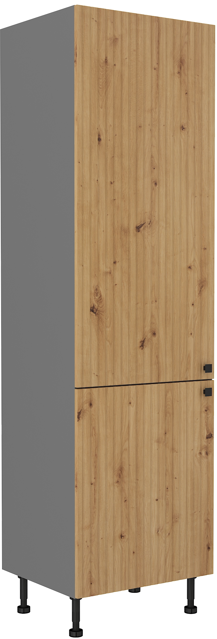 Vysoká skříňka na vestavnou lednici Ava 60 LO-215 2F - bílá,dub artisan,antracit