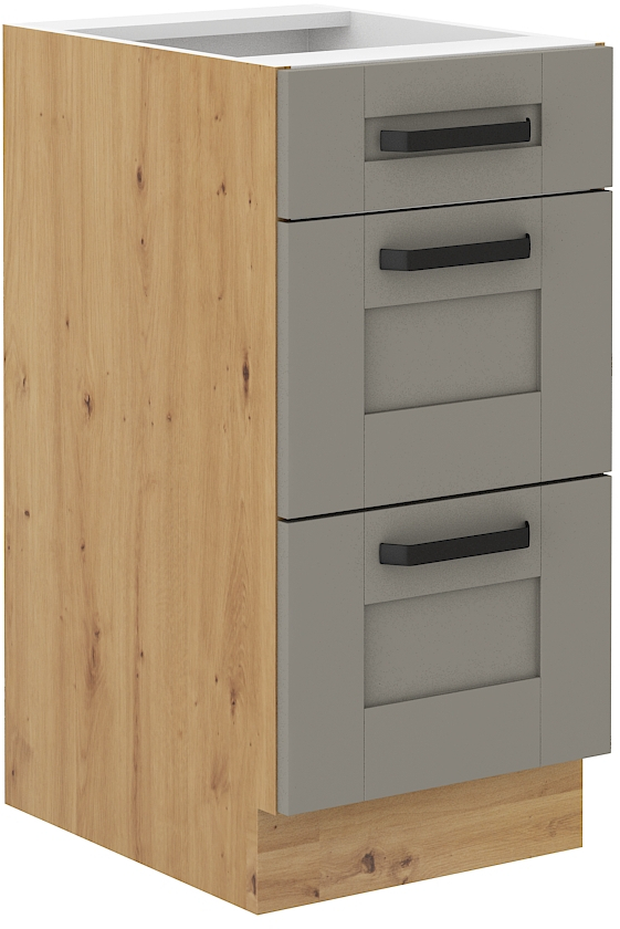 Spodní skříňka Luna 40 D 3S BB - Premium Box Barva korpusu: Dub artisan, Barva dvířek: Clay Grey