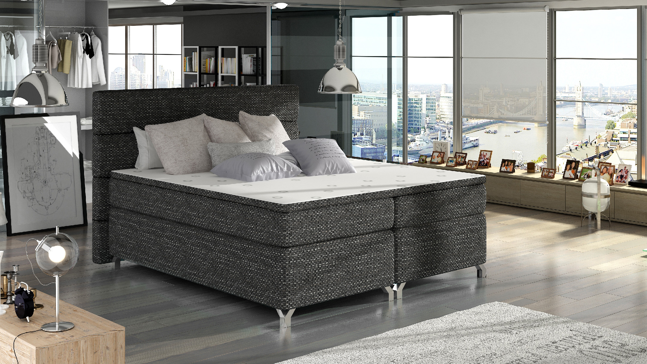 Boxspring Amadeo Rozměr: 160 x 200 cm, látka: Berlin 02, Varianta: S LED osvětlení