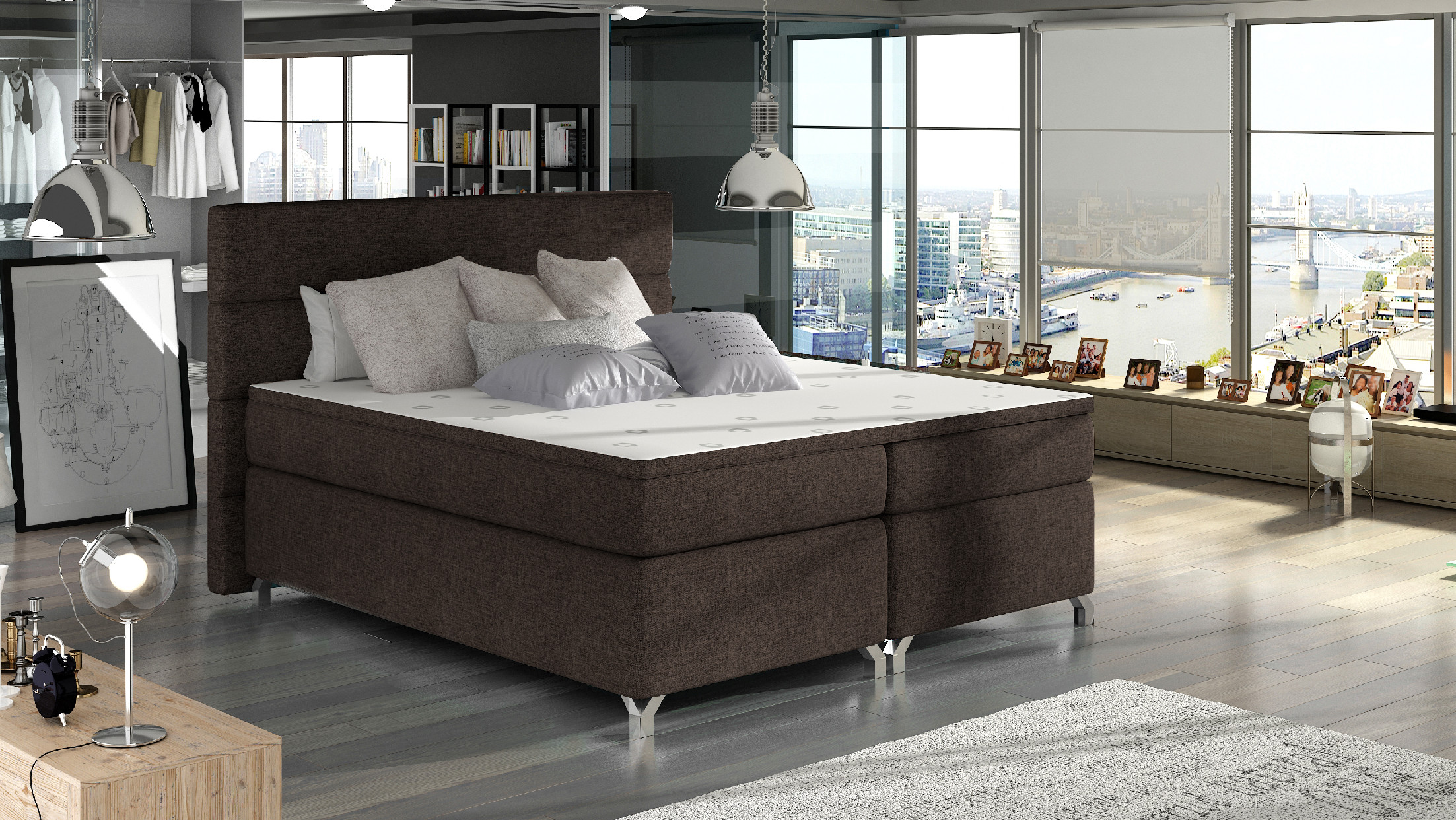 Boxspring Amadeo Rozměr: 160 x 200 cm, látka: Sawana 26, Varianta: S LED osvětlení