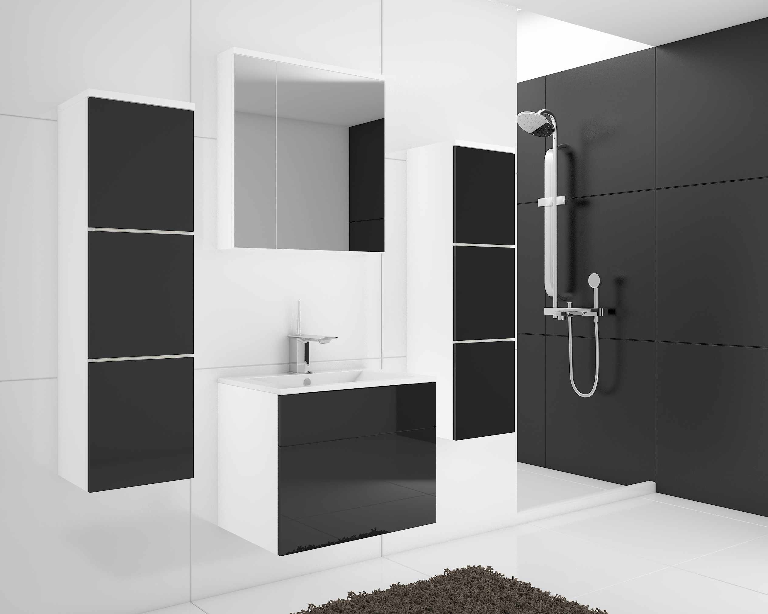 Koupelna Porto Barva korpusu: Bílý mat / Černý lesk - Bílý mat,Černý lesk