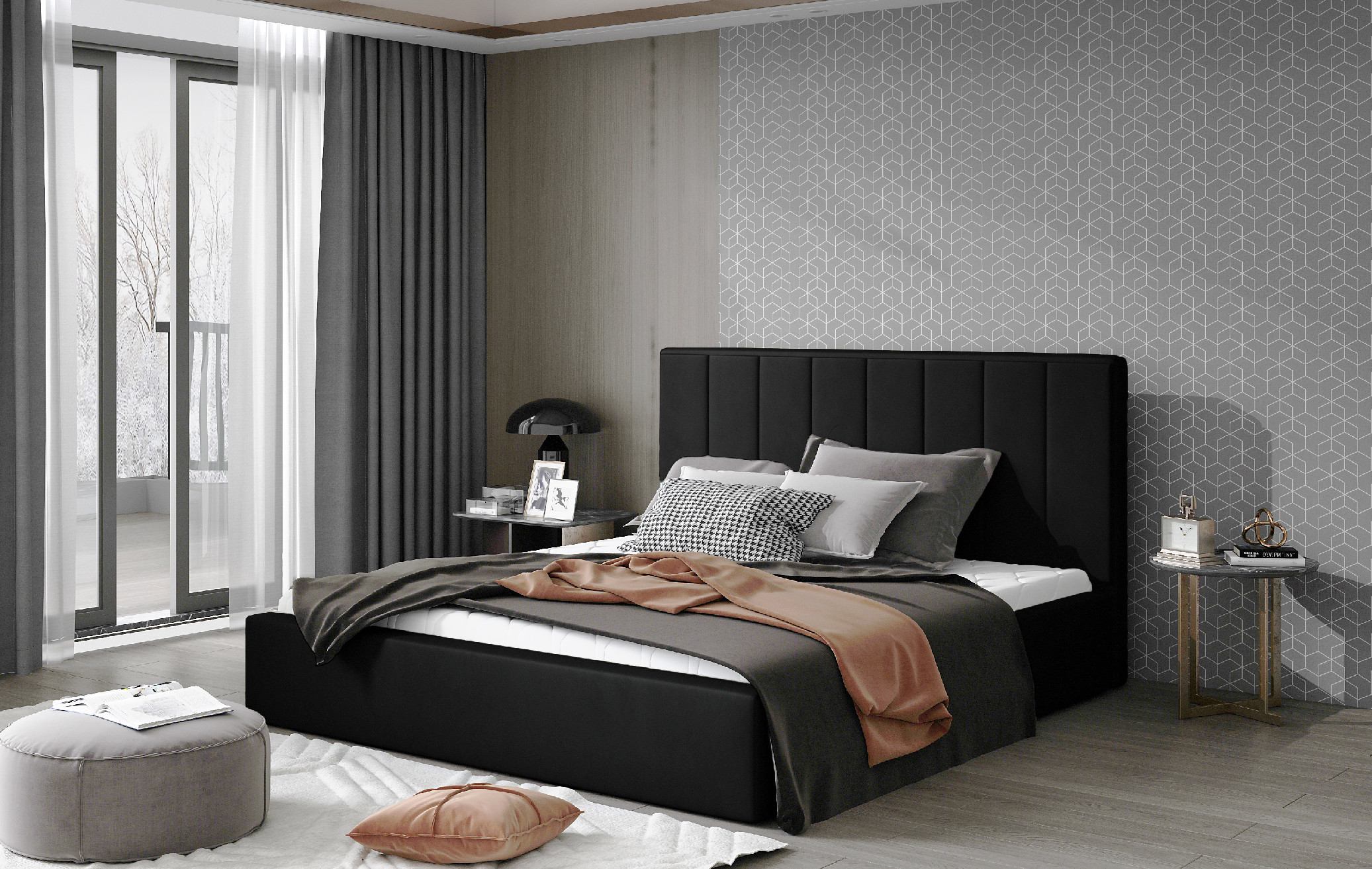 Postel Audrey - kovový rám postele Rozměr: 160x200 cm, látka: MatVelvet 99 - MatVelvet 99,bílá,černá