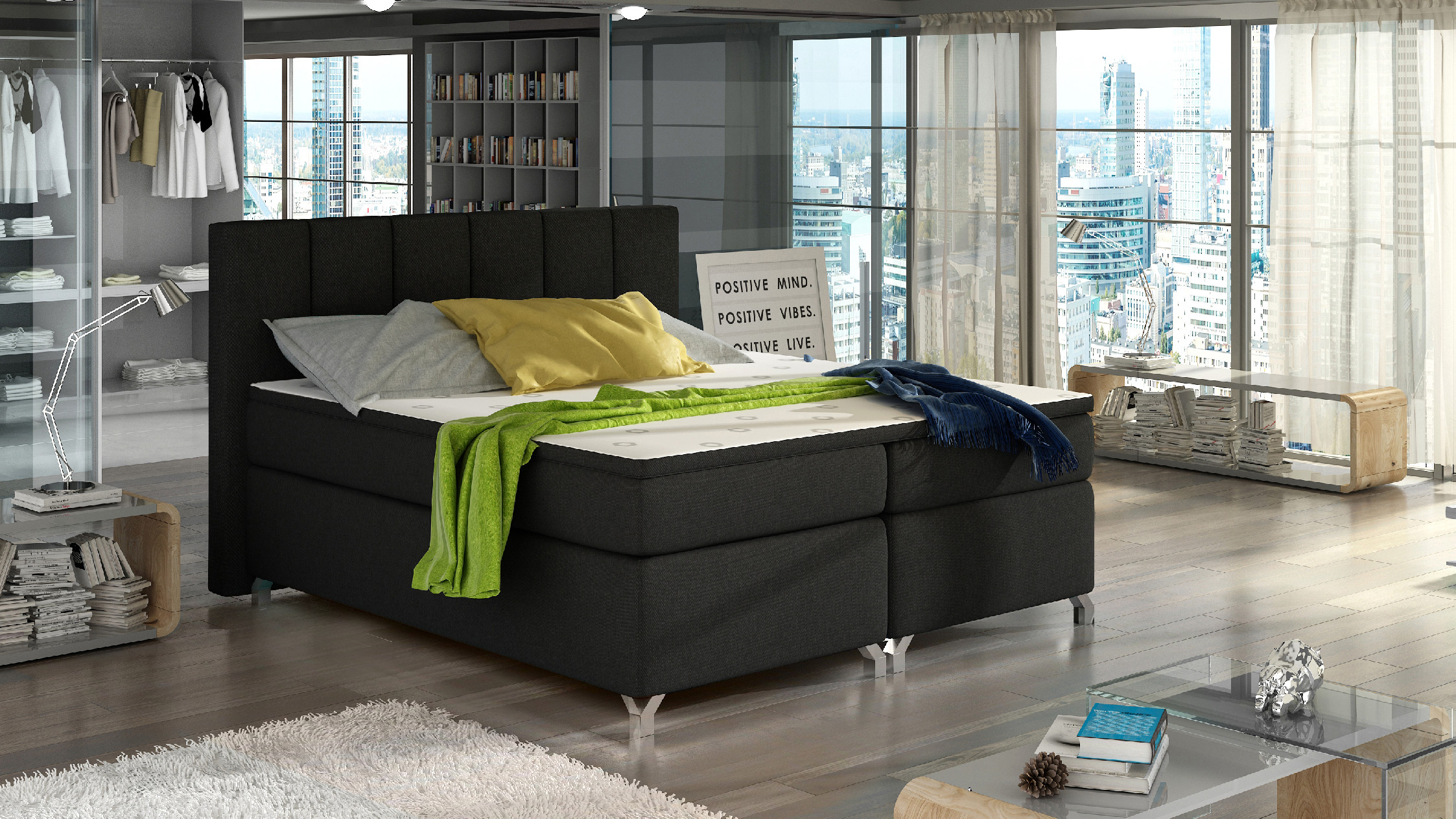 Boxspring Basilio Rozměr: 160 x 200 cm, látka: Sawana 14, Varianta: S LED osvětlení