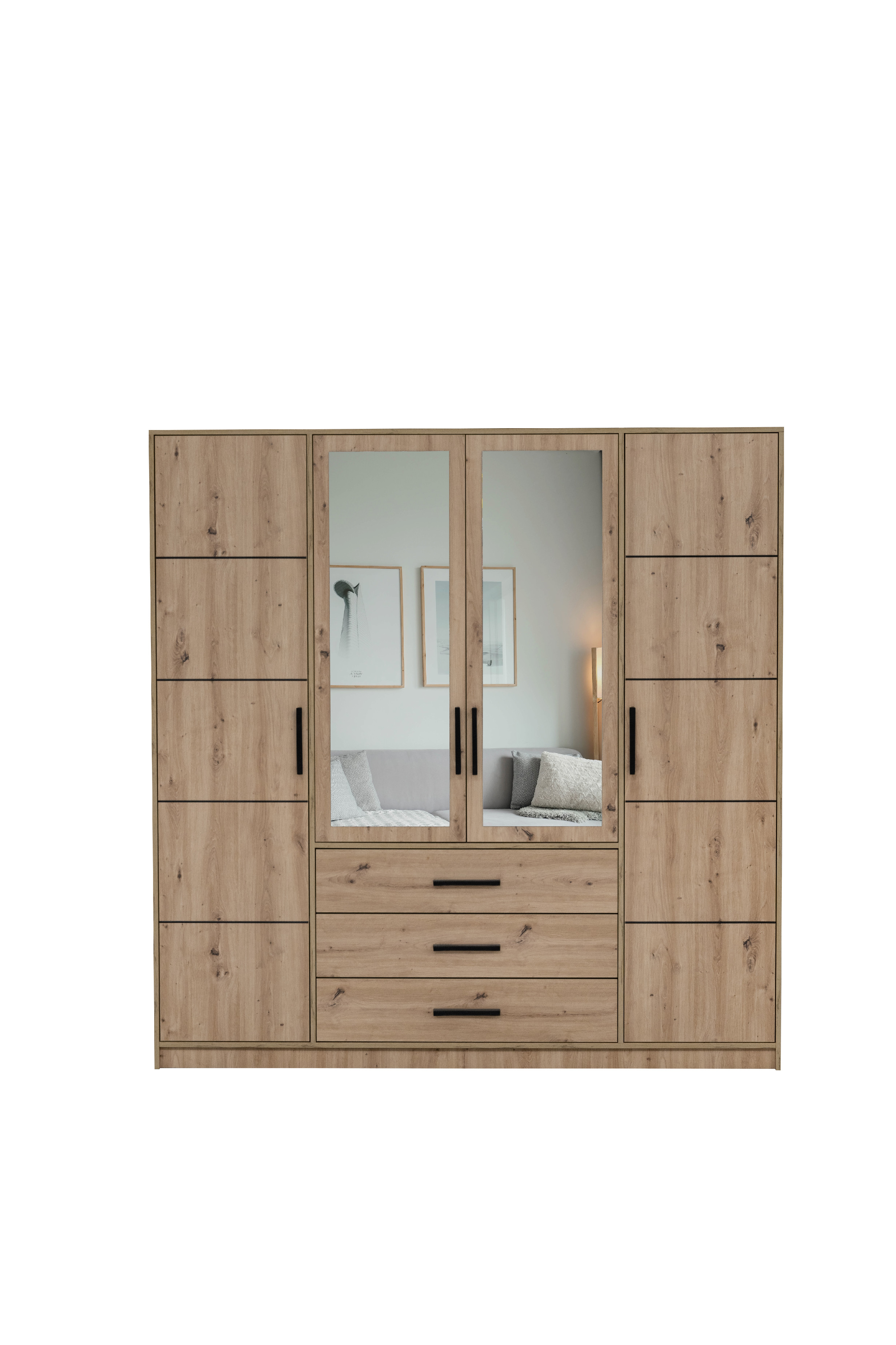 Šatní skříň Kos D4 196 cm – Dub Artisan, 3 zásuvky
