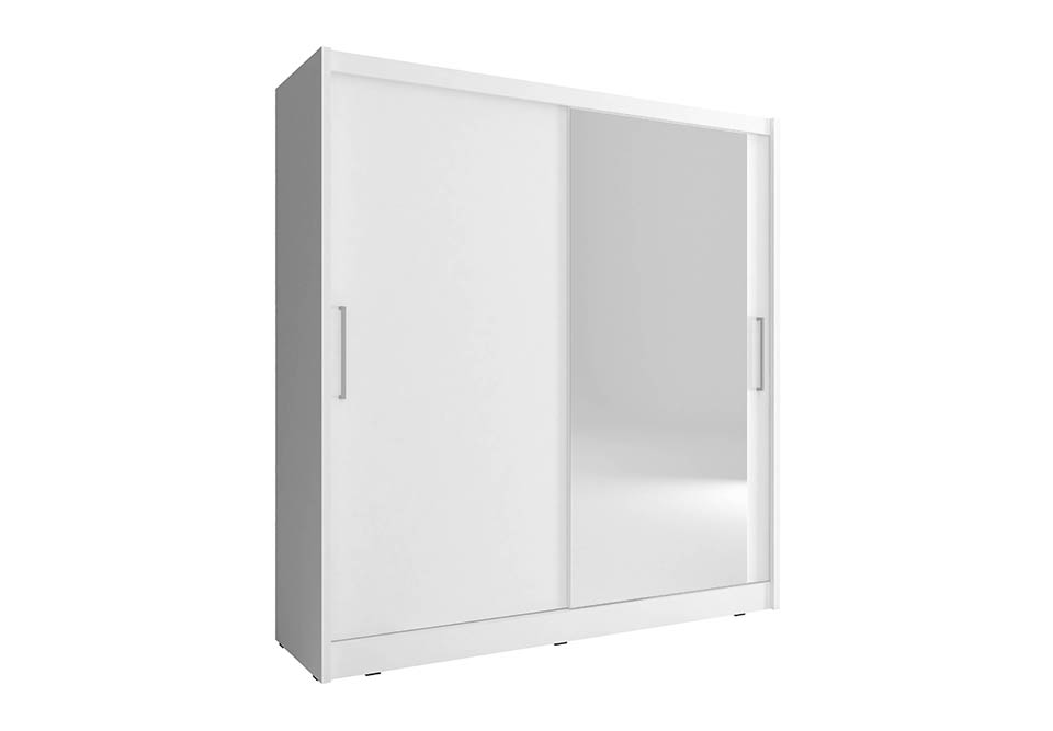 Šatní skříň Maja I Barva korpusu: Bílá, Rozměry: 200 cm, Dveře: Zrcadlo - Bílá,Zrcadlo