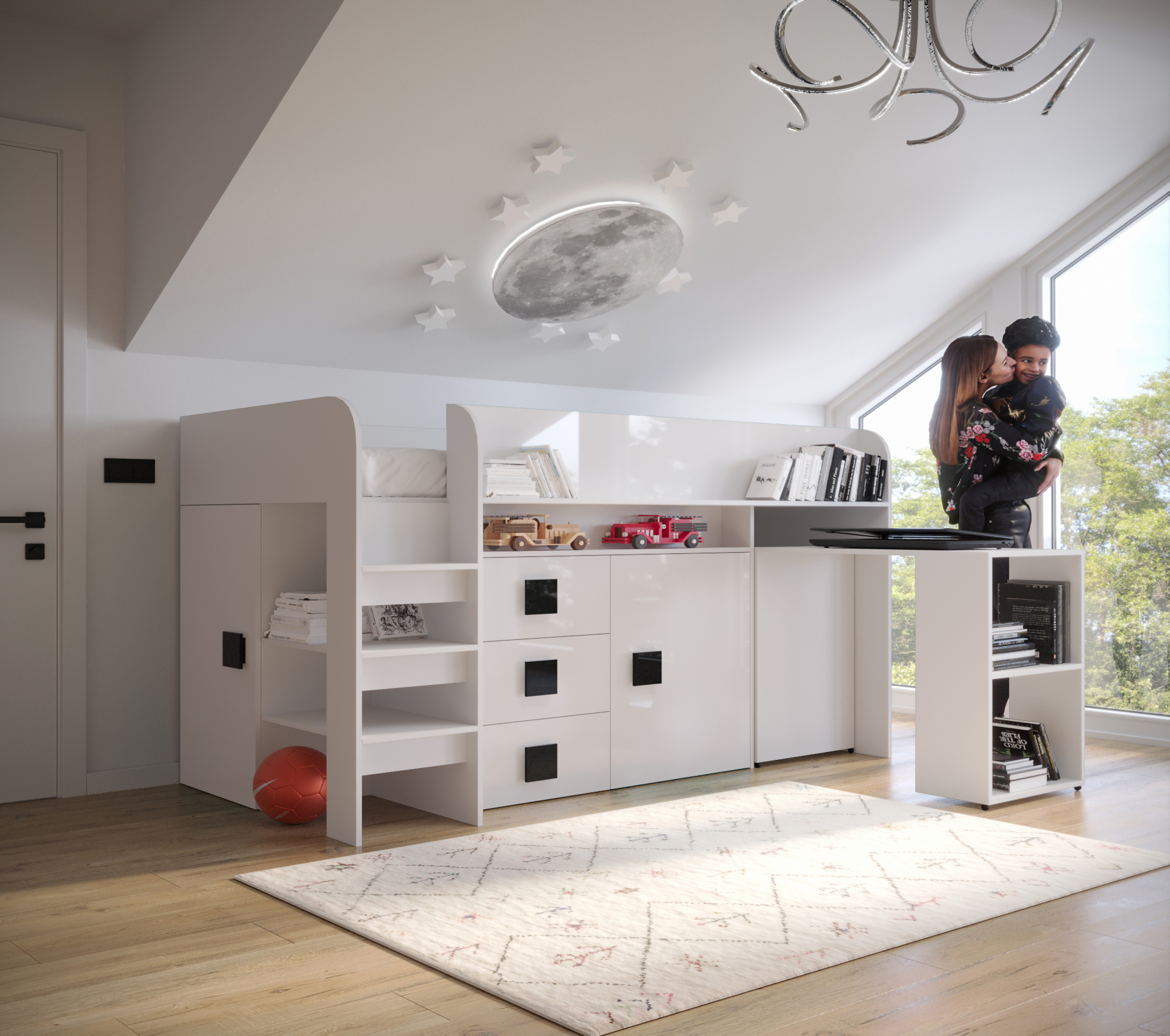 Dětský pokoj Toledo 1B Barva korpusu: Bílá, Úchytky: Černé