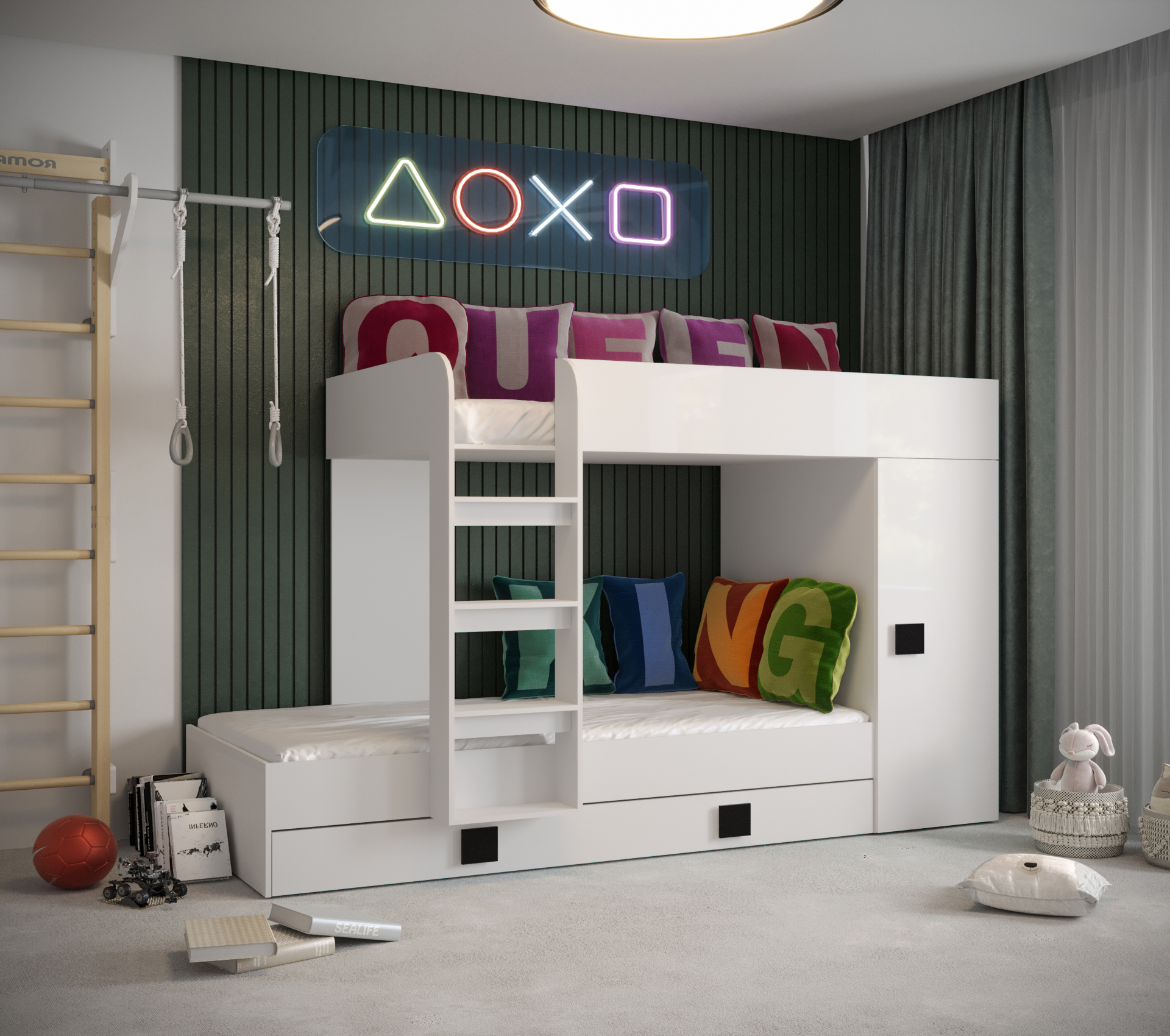 Dětský pokoj Toledo 2B Barva korpusu: Bílá, Úchytky: Černé