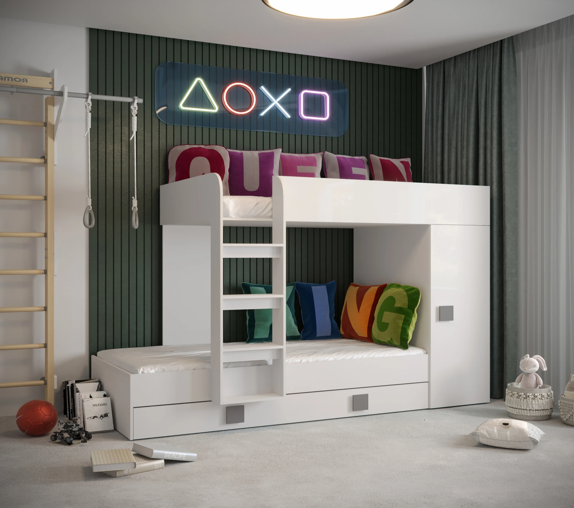 Dětský pokoj Toledo 2B Barva korpusu: Bílá, Úchytky: Šedé