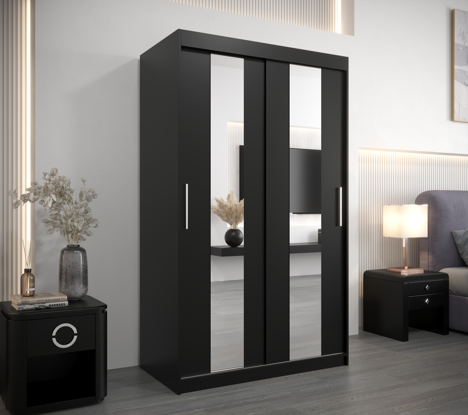 Šatní skříň Abi Po Barva korpusu: Černá, Rozměry: 120 cm, Dveře: Černá - Černá,Černá