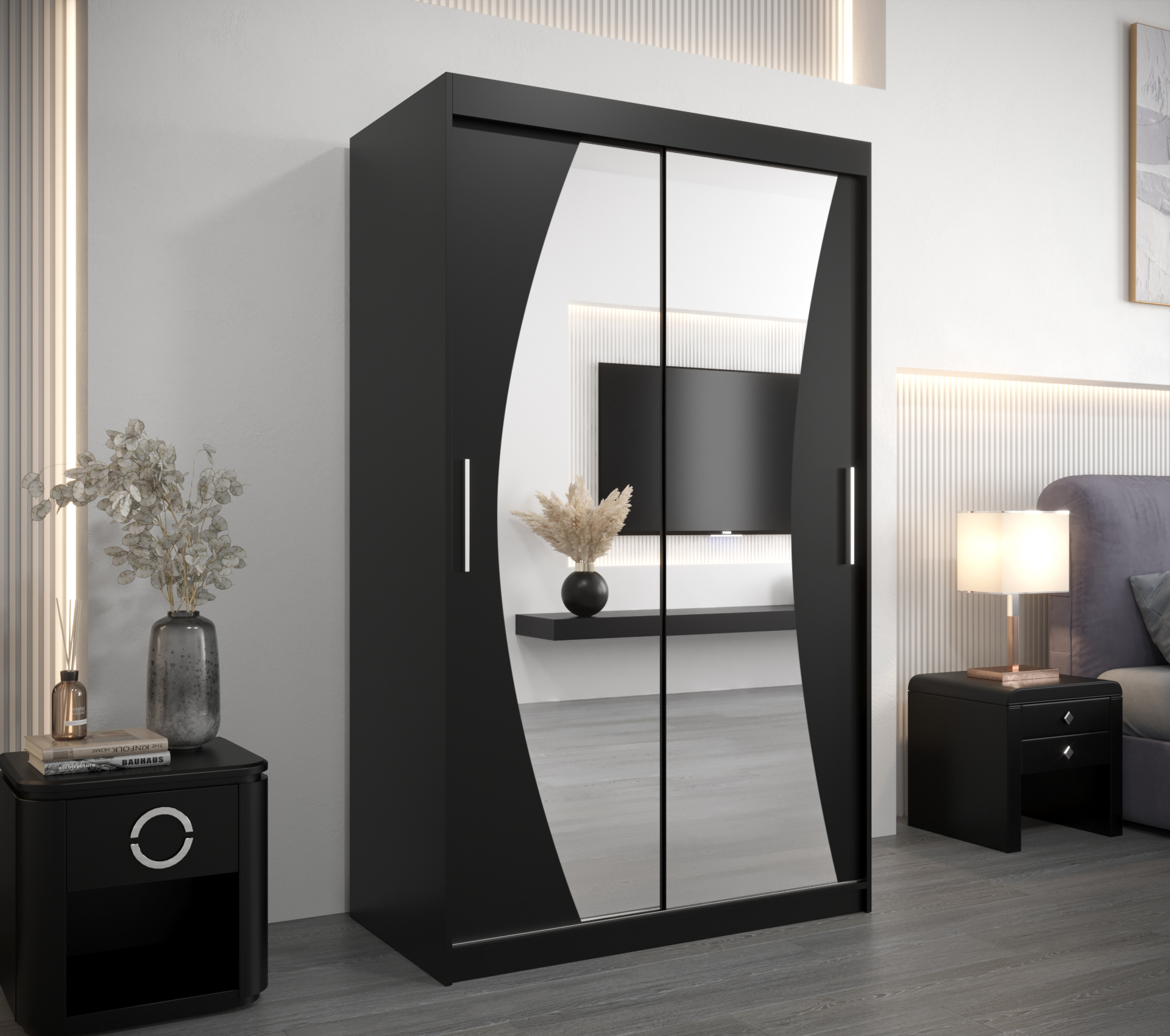 Šatní skříň Abi W0 Barva korpusu: Černá, Rozměry: 120 cm, Dveře: Černá - Černá,Černá